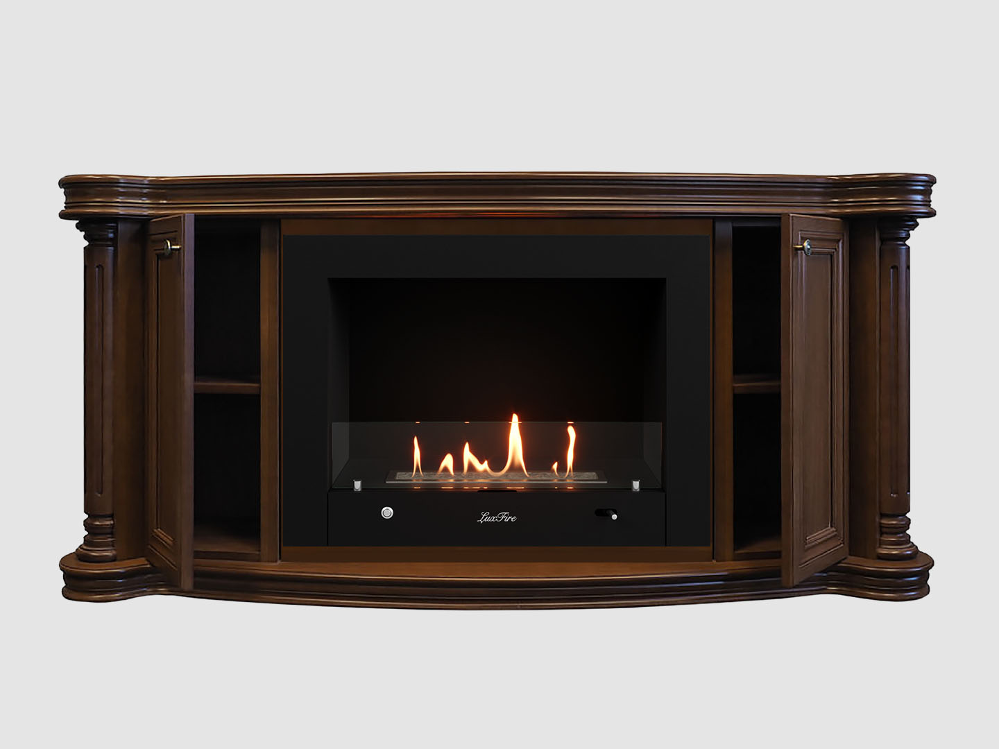 Каминный портал МДФ "Бетховен 1500" с биокамином Lux Fire "Фаер Бокс 4 - 30" (темный орех) по цене 155 300 руб.
