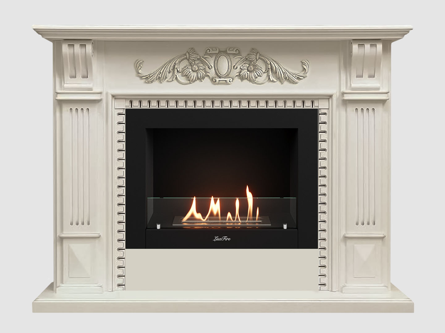 Каминный портал МДФ "Белфаст Люкс 1550" с биокамином Lux Fire "Фаер Бокс 2-30" (белый) по цене 106 100 руб.