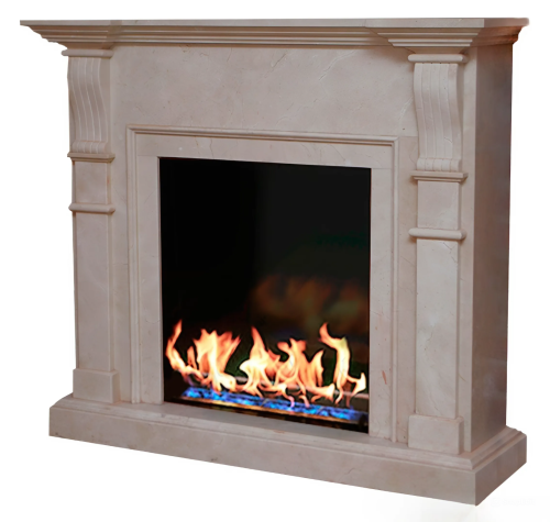 Биокамин в мраморном портале "Русский огонь" Monarch