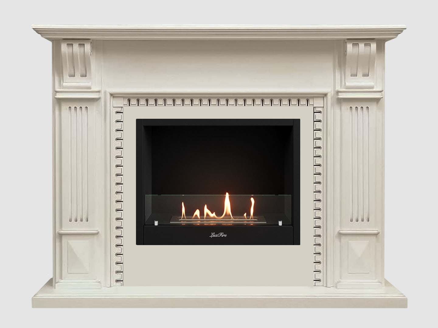 Каминный портал МДФ "Белфаст 1350" с биокамином Lux Fire "Фаер Бокс 1-25.5" (белый) по цене 92 800 руб.